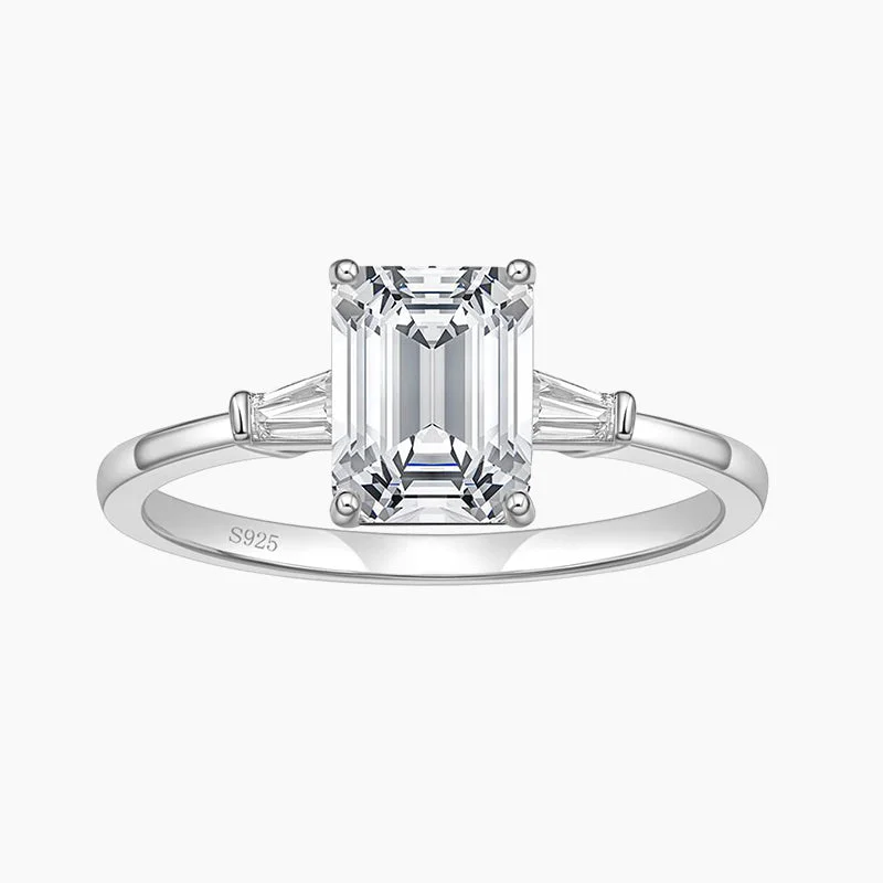 3CT 925 Sterling Silver Emerald Cut CZ Engagement Ring