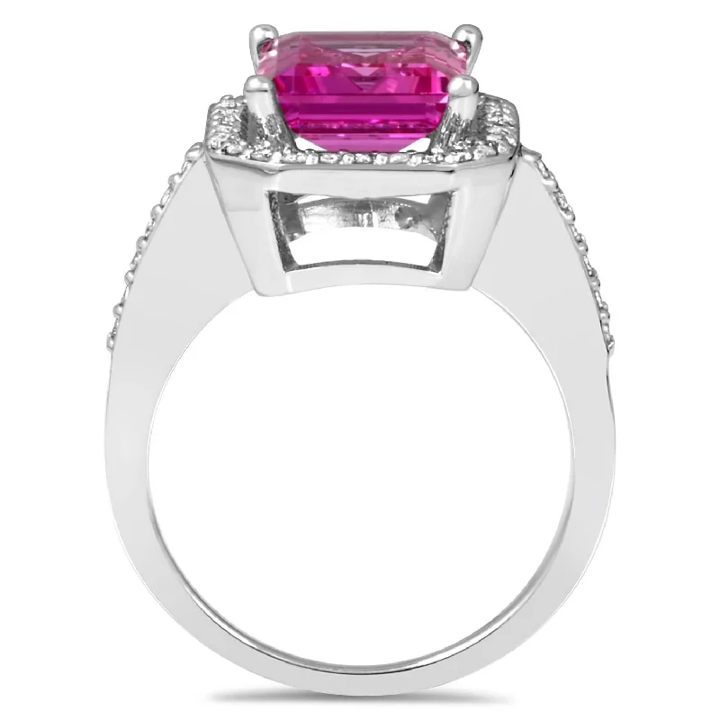 4 1/2ct Pink Topaz & Diamond Vintage Halo Engagement Ring White Gold