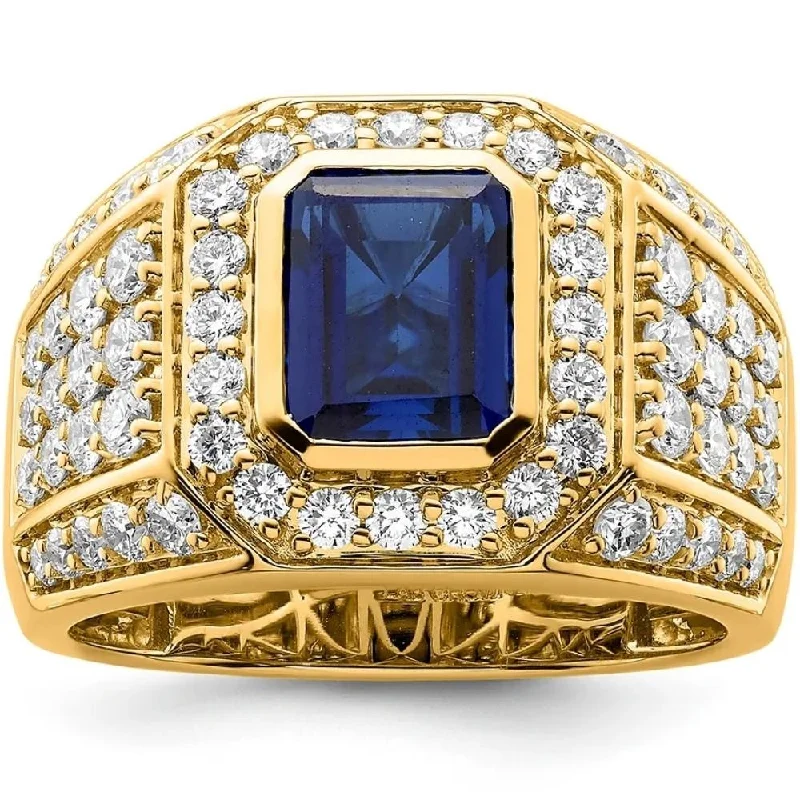 4 1/2Ct TW Men's Created Sapphire & Lab Grown Diamond Ring in Yellow Gold