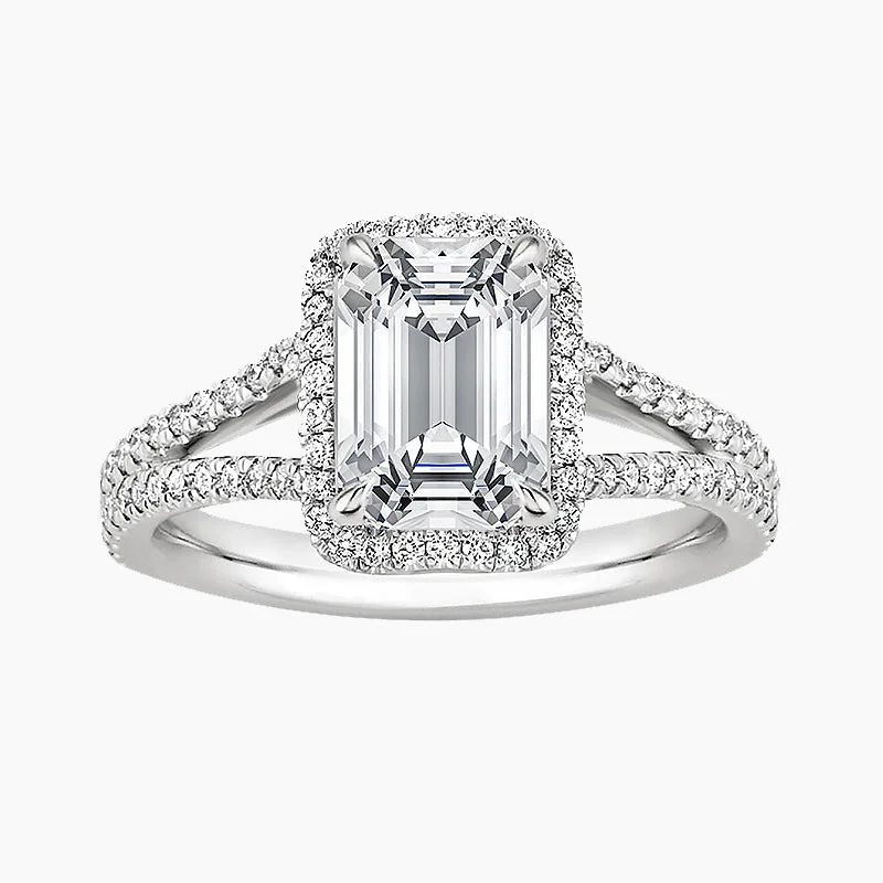 925 Sterling Silver Emerald Cut Engagement Ring