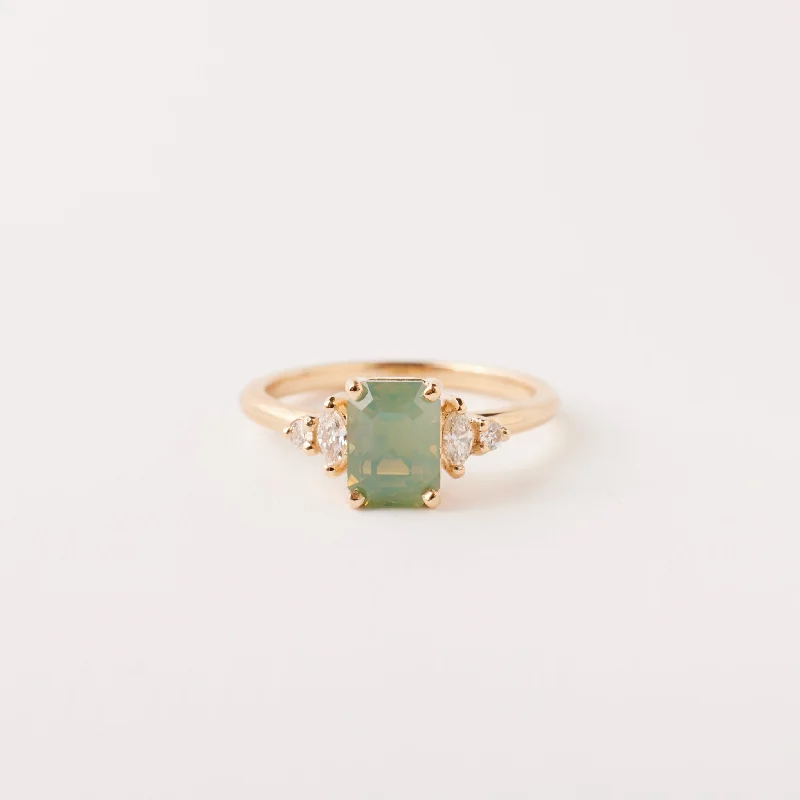 Desi Ring - 1.50 Carat Emerald Cut Green-Gold Opalescent Sapphire