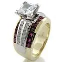 1.25 Princess Cubic Zirconia Center 10.5 mm Shank Two Tone Gold Engagement Ring Side Stone Ruby