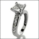 Engagement 1.5 Princess Center Cathedral Cubic Zirconia Ring with Side Round Channel CZ 14K W Gold