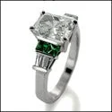 Engagement 1.5 Radiant Center Emerald Green Princess Cubic Zirconia Cz Ring