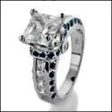 Engagement 1 Carat Cubic Zirconia Princess Center Channel Sides Sapphire Pave 14K White Gold Ring