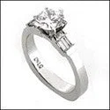 Engagement 1 Ct Round Center Channel Baguettes Euro Shank Cubic Zirconia Cz Ring