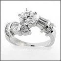 Engagement 1 Ct Round Center Channel Baguettes Twist Cubic Zirconia Cz Ring