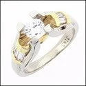 Engagement Round Cubic Zirconia Channel Baguettes Two Tone Gold Cz Ring