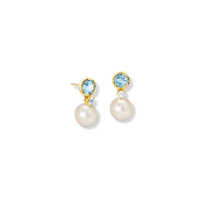 Gertrude Halo Earring Drops Yellow Gold - Diamond & Pearl