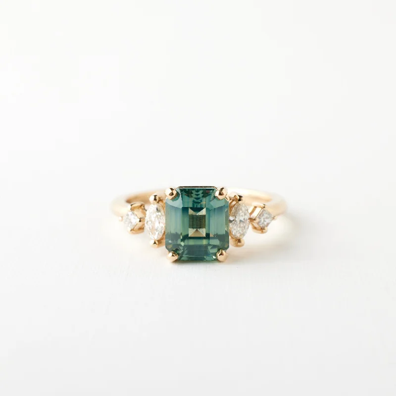 Julia Ring - 2.73 Carat Minty Teal Emerald Cut Sapphire