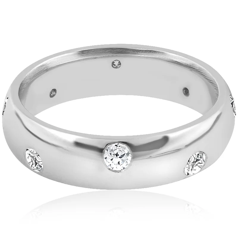 Mens 3/4ct Comfort Fit White Gold Wedding Band Ring High Polished Bezel Set