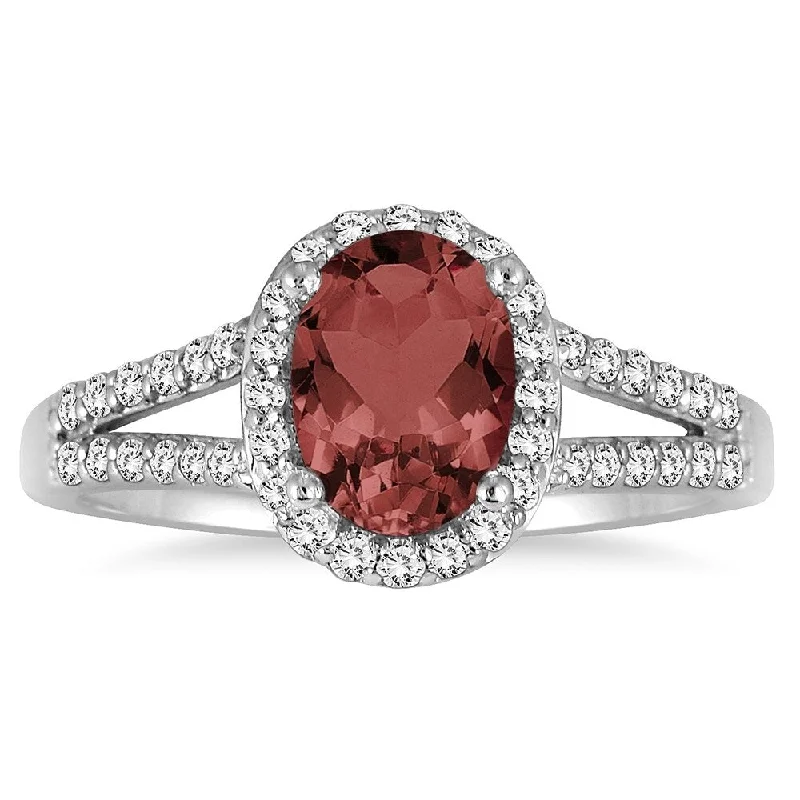 1 1/4 Carat Oval Garnet and Diamond Ring in 10K White Gold