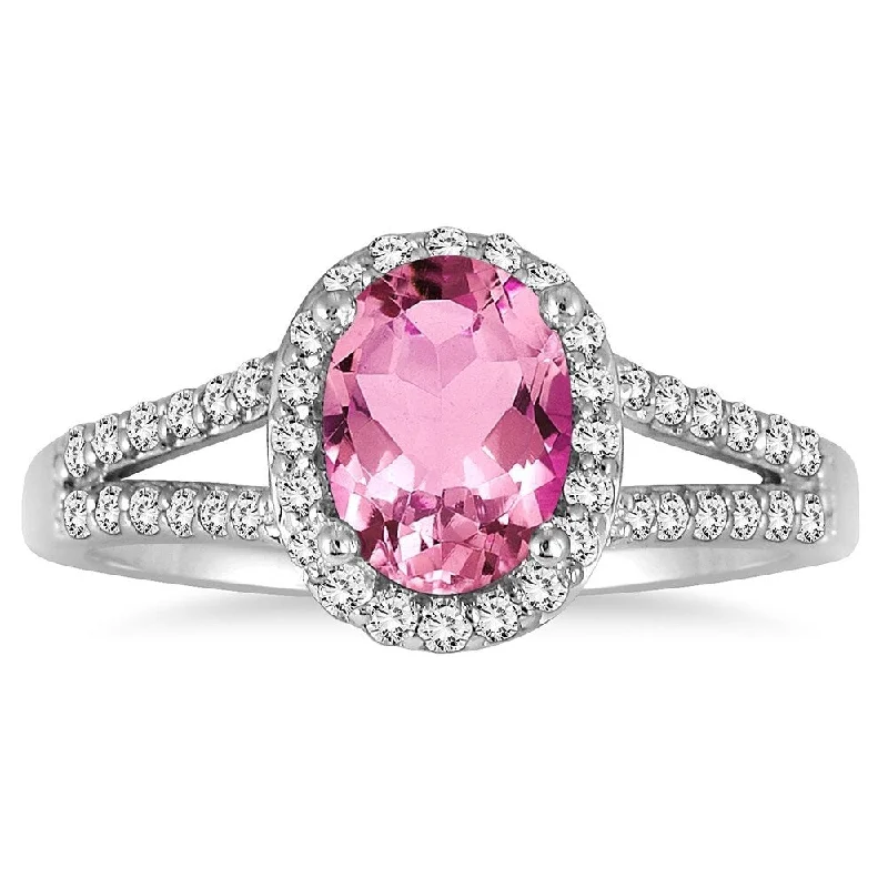 1 1/4 Carat Oval Pink Topaz and Diamond Ring in 10K White Gold