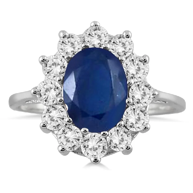 1 Carat Diamond and Sapphire Ring in 14K White Gold