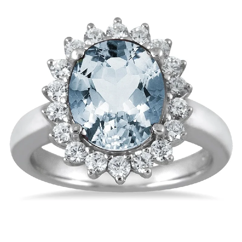 4 Carat Aquamarine and Diamond Ring in 14K White Gold