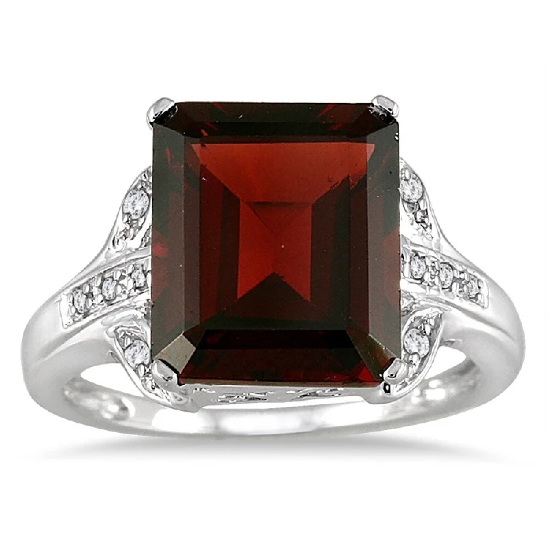 6 3/4 Carat Emerald Cut Garnet and Diamond Ring in 10K White Gold