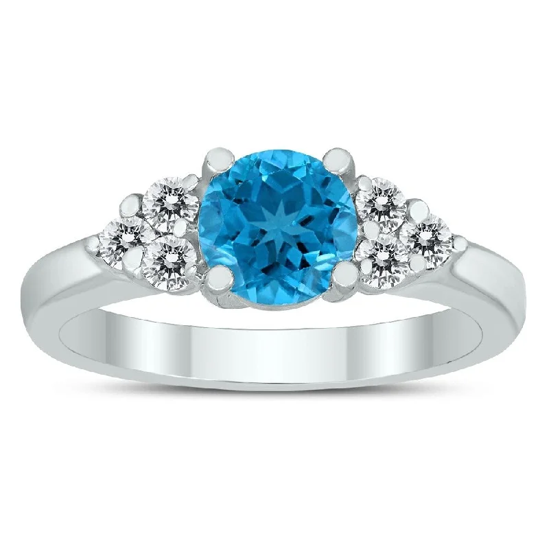 6MM Blue Topaz and Diamond Cynthia Ring in 10K White Gold