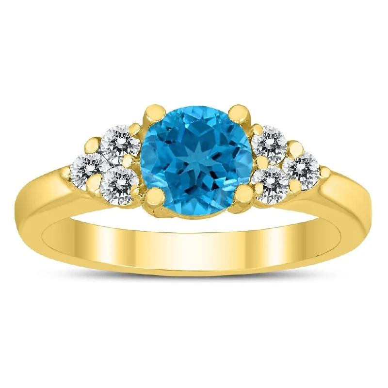 6MM Blue Topaz and Diamond Cynthia Ring in 10K Yellow Gold