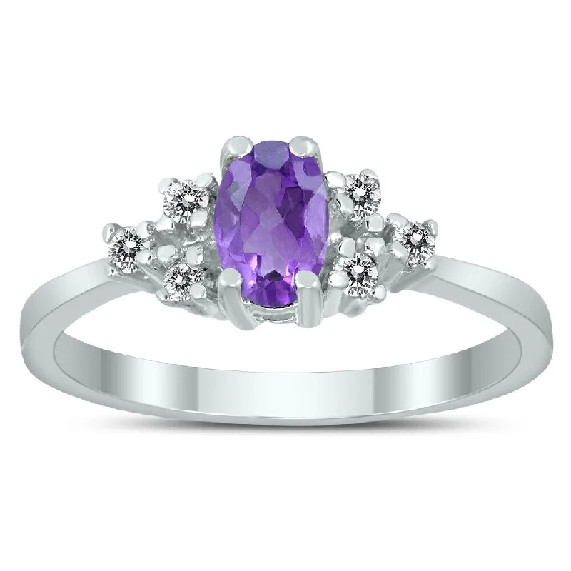 6X4MM Amethyst and Diamond Regal Ring in 10K White Gold