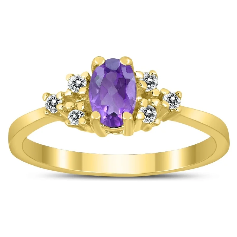 6X4MM Amethyst and Diamond Regal Ring in 10K Yellow Gold