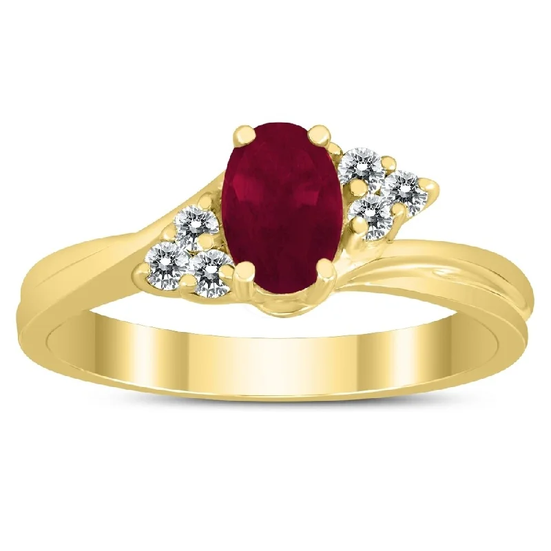 6X4MM Ruby and Diamond Twist Ring in 10K Yellow Gold