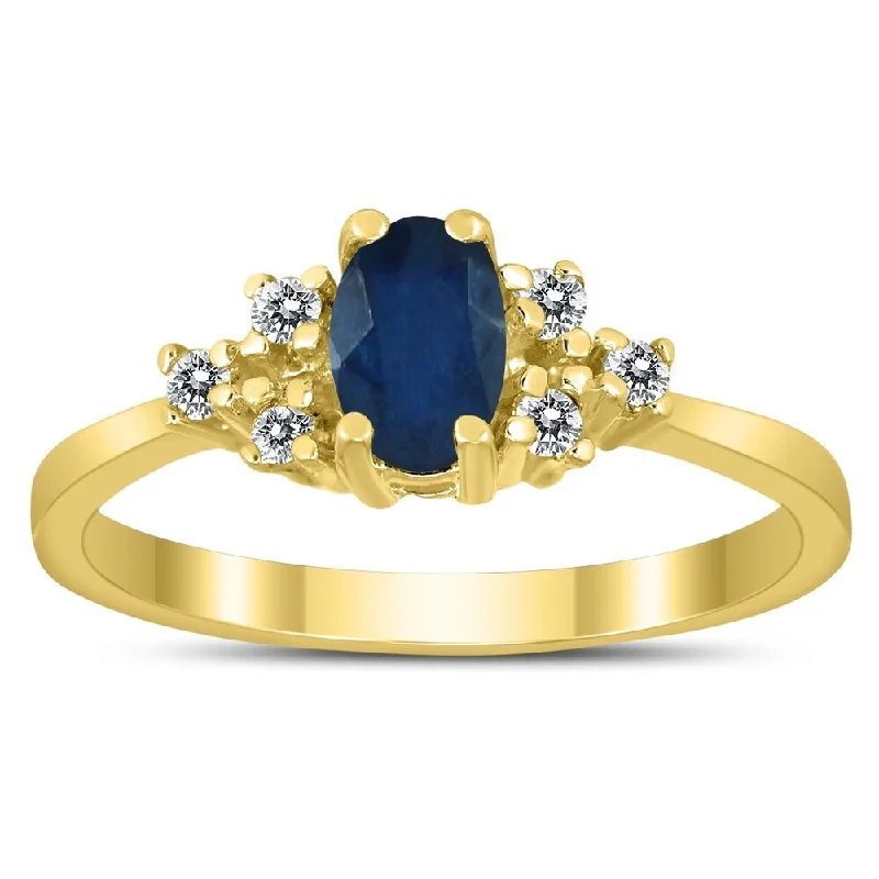 6X4MM Sapphire and Diamond Regal Ring in 10K Yellow Gold