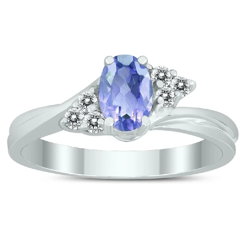 6X4MM Tanzanite and Diamond Twist Ring in 10K White Gold