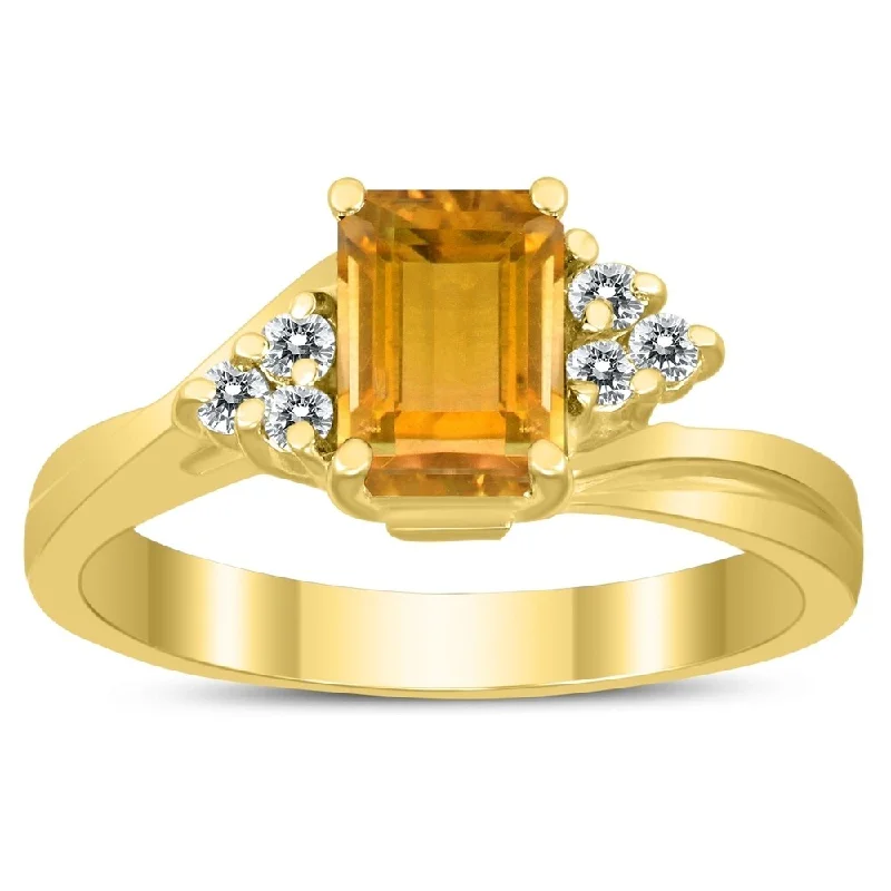 7X5MM Citrine and Diamond Twist Ring in 10K Yellow Gold