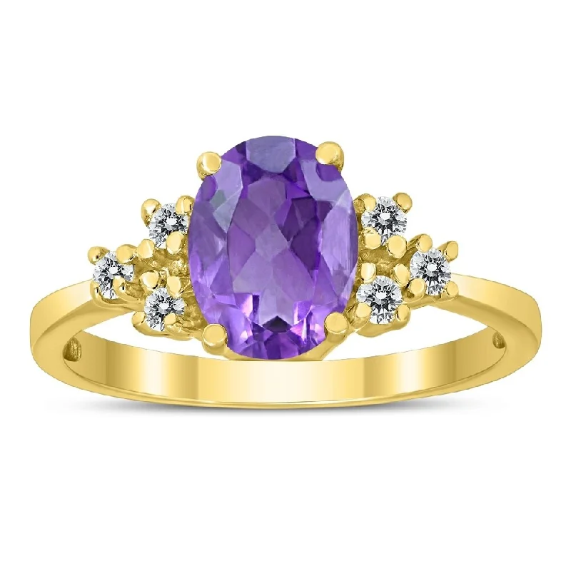 8X6MM Amethyst and Diamond Regal Ring in 10K Yellow Gold