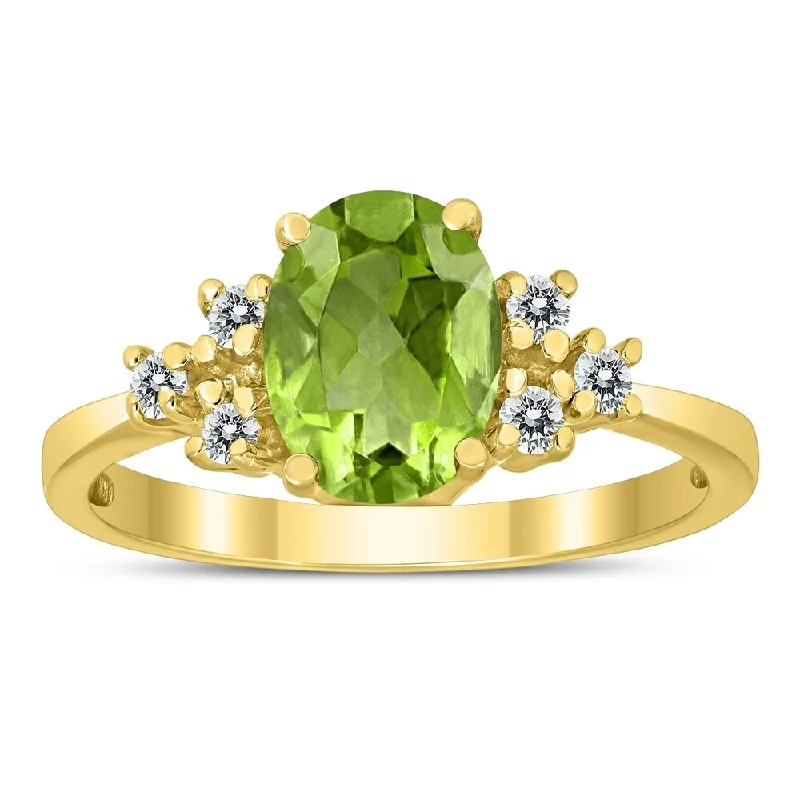 8X6MM Peridot and Diamond Regal Ring in 10K Yellow Gold