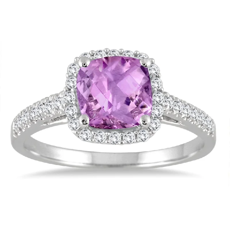 Amethyst and Diamond Ring in 10K White Gold