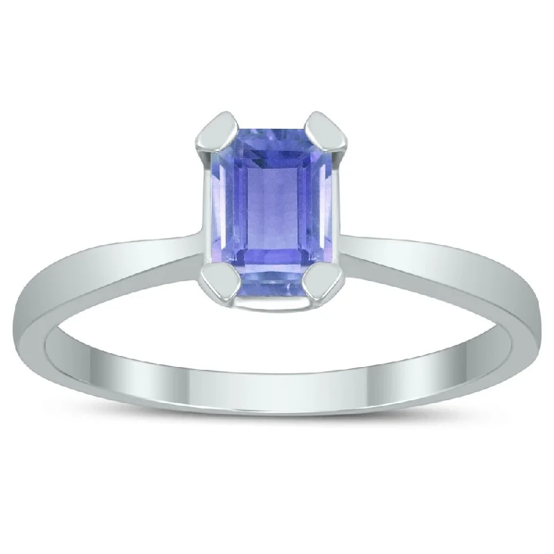 Emerald Shaped 6X4MM Tanzanite Solitaire Ring in 10K White Gold