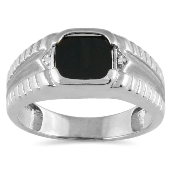 Men's Onyx and Diamond Ring in 10K White Gold