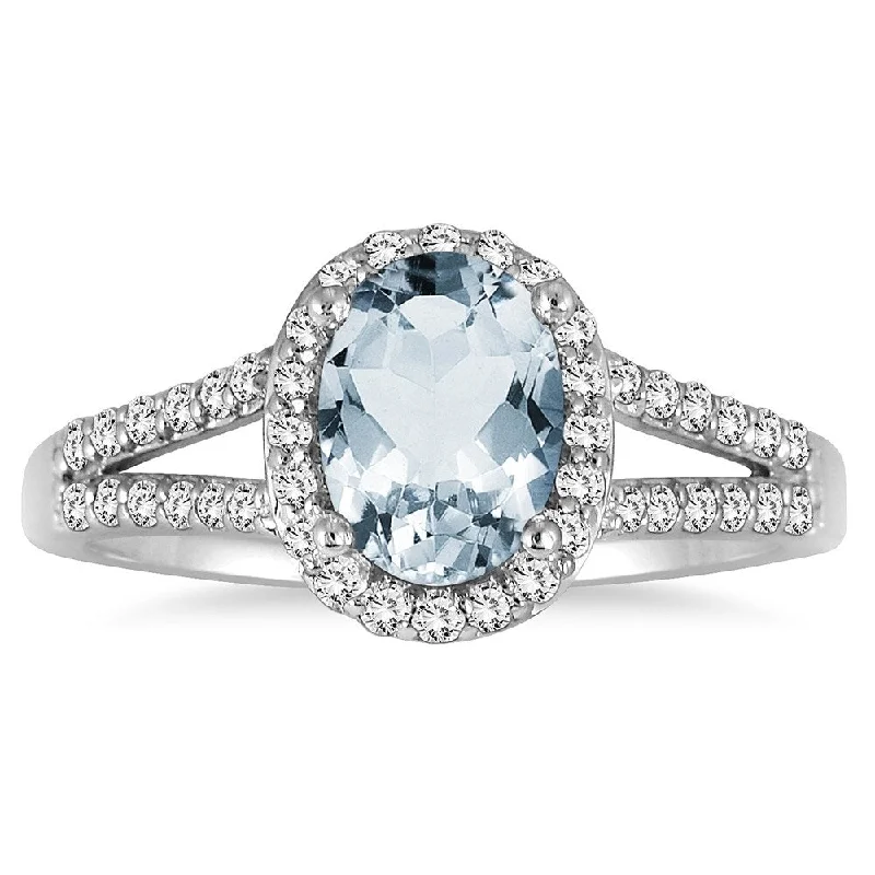 Oval Aquamarine and Diamond Ring in 10K White Gold