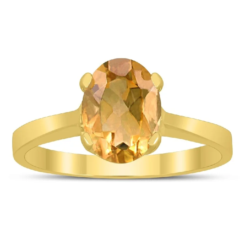 Oval Solitaire 8X6MM Citrine Ring in 10K Yellow Gold