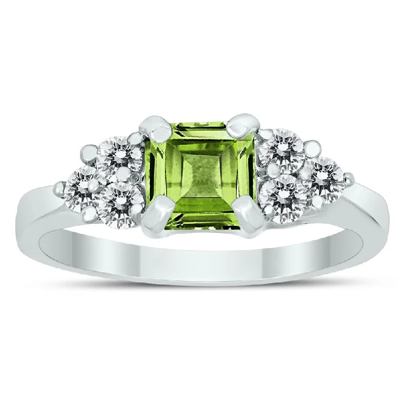 Princess Cut 6X6MM Peridot and Diamond Duchess Ring in 10K White Gold