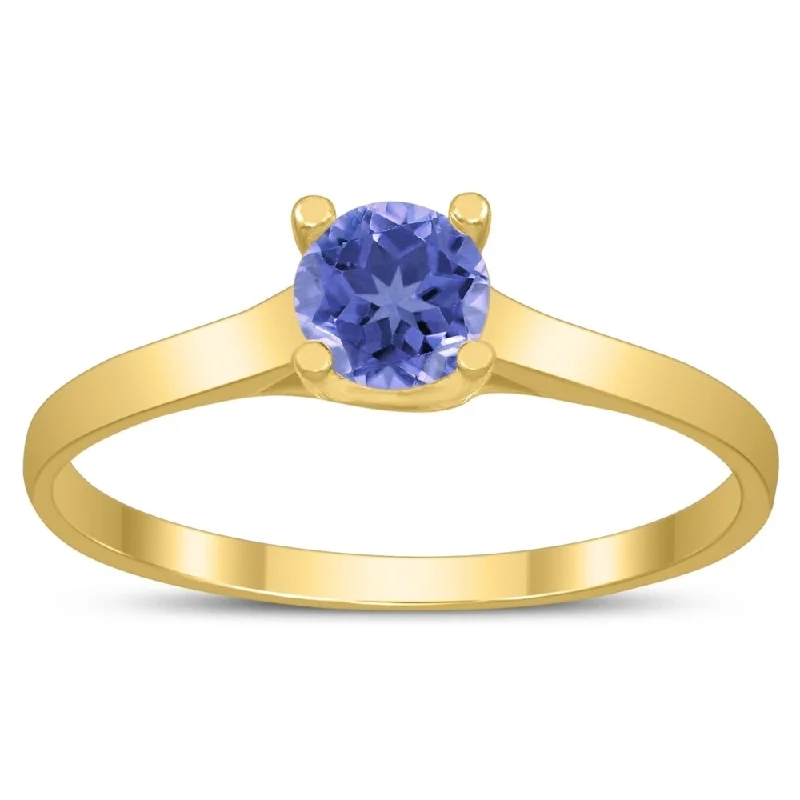 Round 4MM Tanzanite Cathedral Solitaire Ring in 10K Yellow Gold