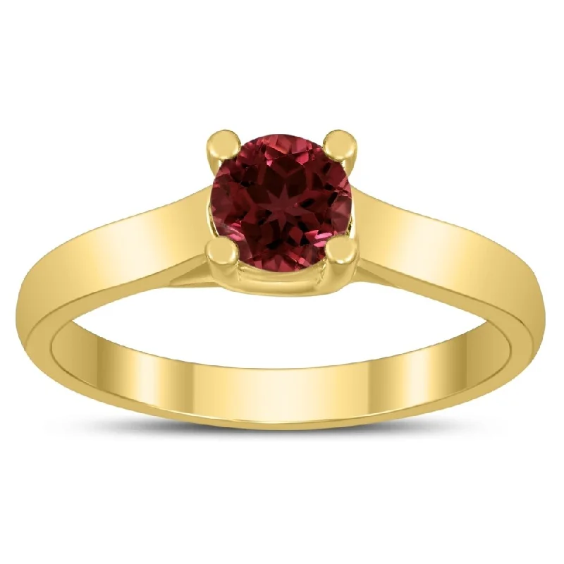 Round 5MM Garnet Cathedral Solitaire Ring in 10K Yellow Gold