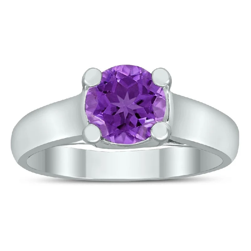 Round 7MM Amethyst Cathedral Solitaire Ring in 10K White Gold