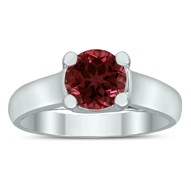 Round 7MM Garnet Cathedral Solitaire Ring in 10K White Gold