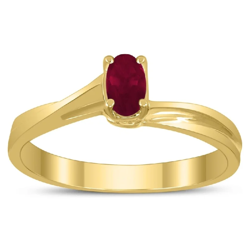 Solitaire Oval 5X3MM Ruby Gemstone Twist Ring in 10K Yellow Gold