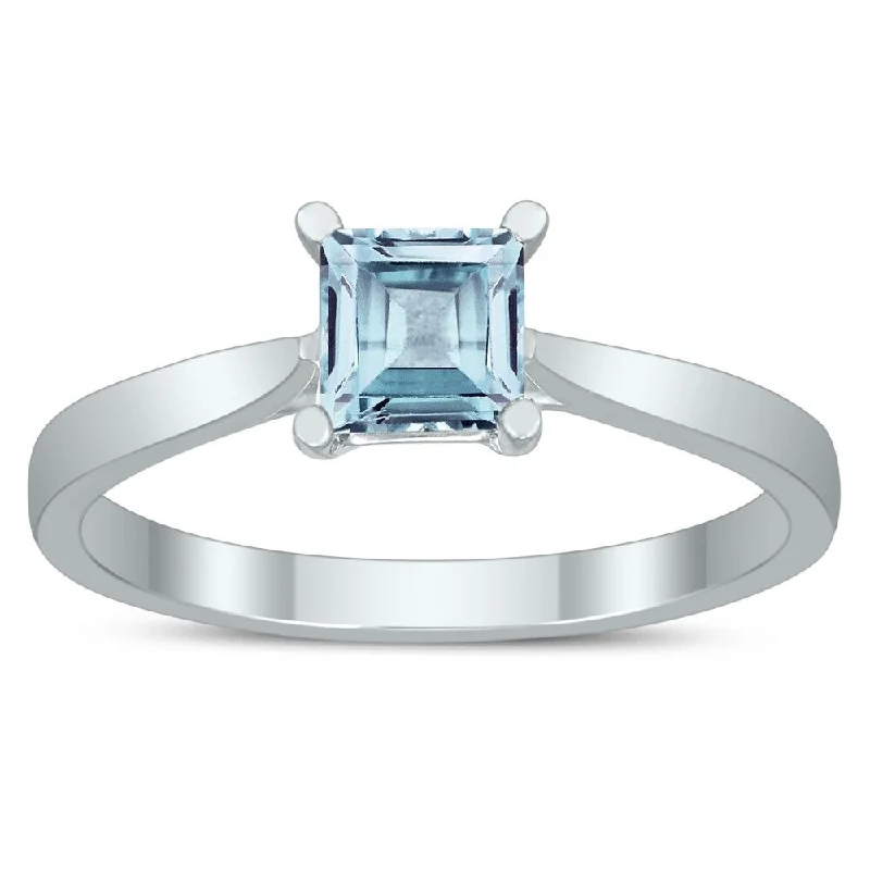 Square Princess Cut 5MM Aquamarine Solitaire Ring in 10K White Gold