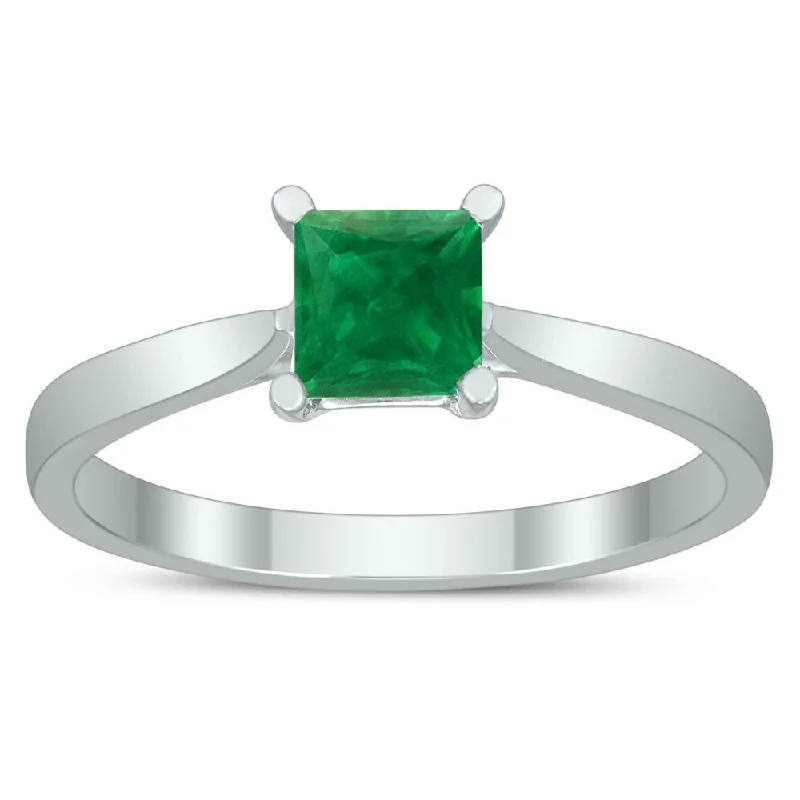 Square Princess Cut 5MM Emerald Solitaire Ring in 10K White Gold