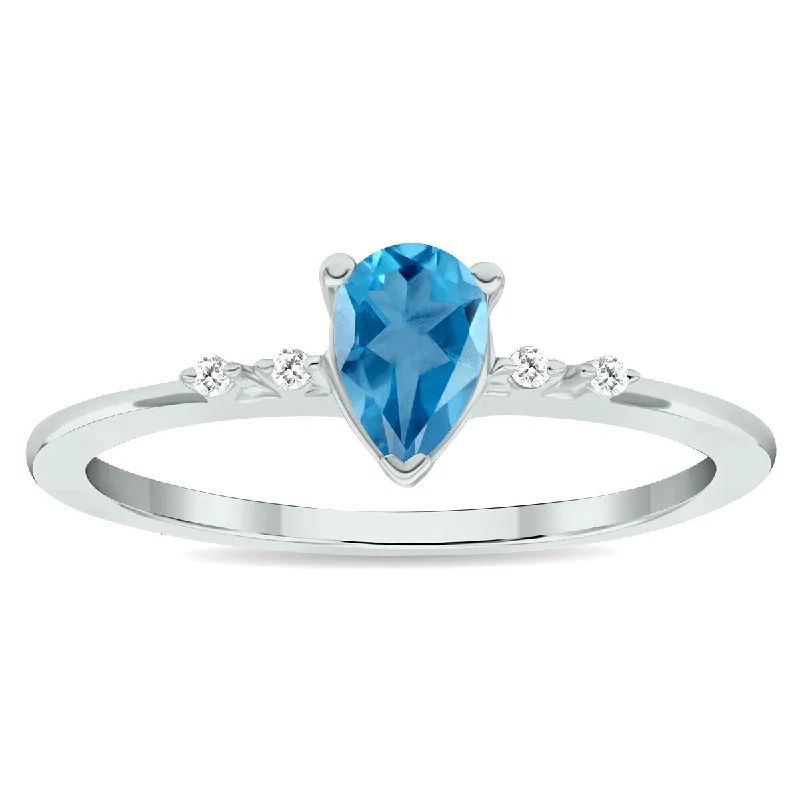 Women's Blue Topaz and Diamond Sparkle Ring in 10K White Gold