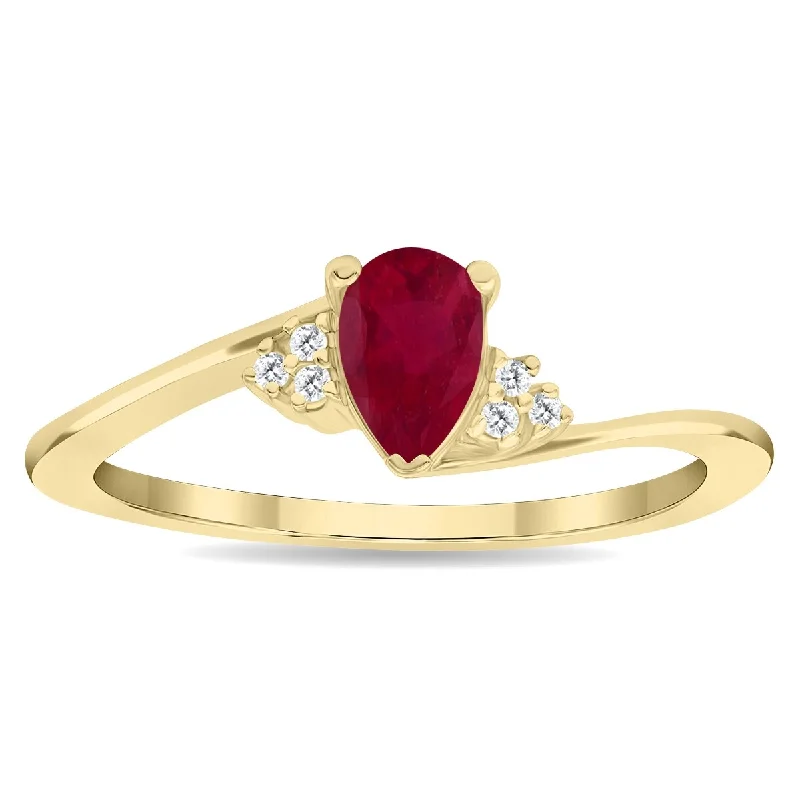 Women's Pear Shaped Ruby and Diamond Tierra Ring in 10K Yellow Gold