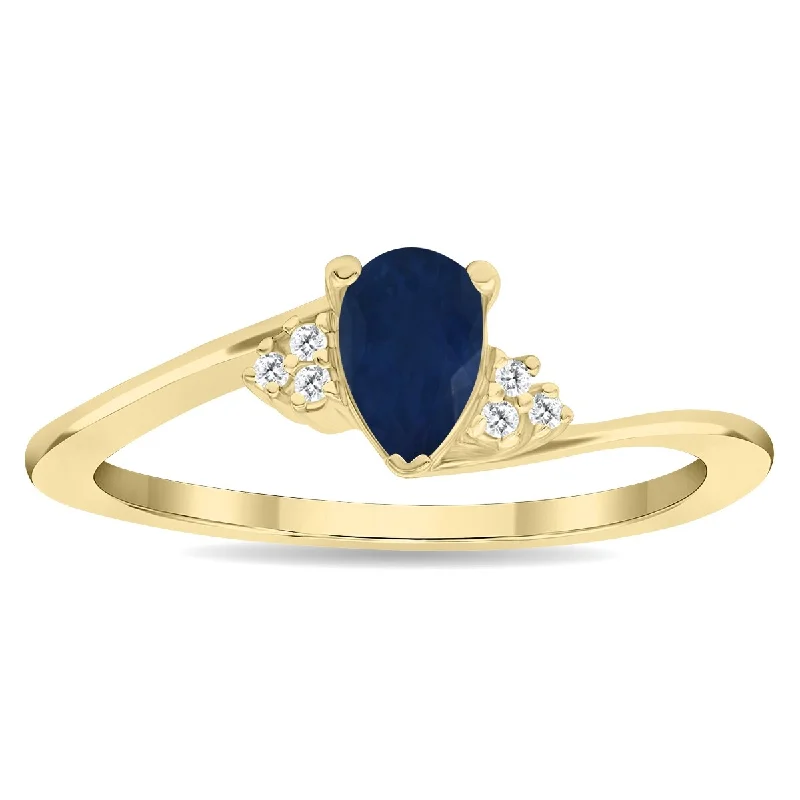 Women's Pear Shaped Sapphire and Diamond Tierra Ring in 10K Yellow Gold