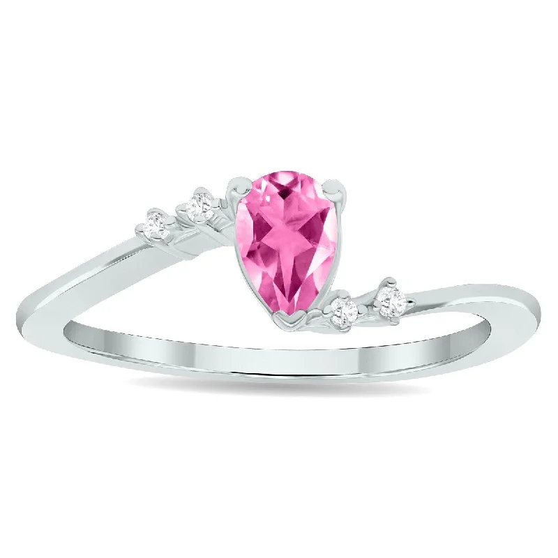 Women's Pink Topaz and Diamond Wave Ring in 10K White Gold