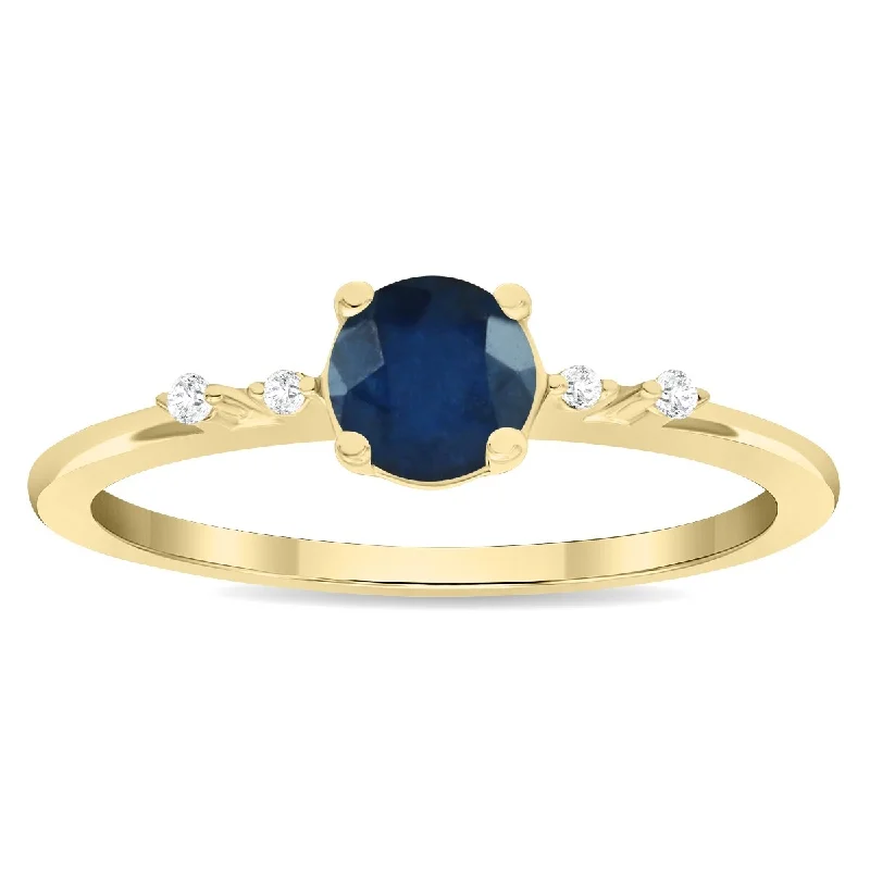 Women's Round Shaped Sapphire and Diamond Sparkle Ring in 10K Yellow Gold