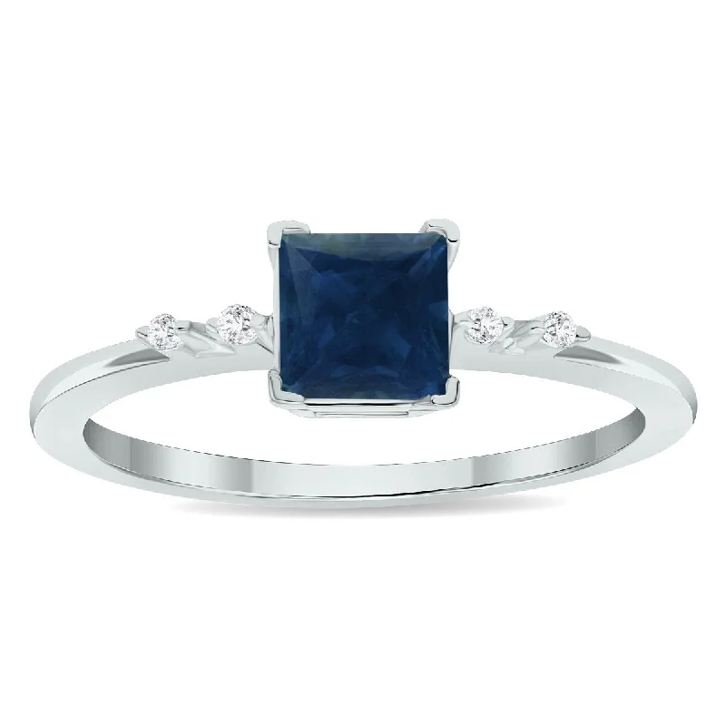 Women's Sapphire and Diamond Sparkle Ring in 10K White Gold