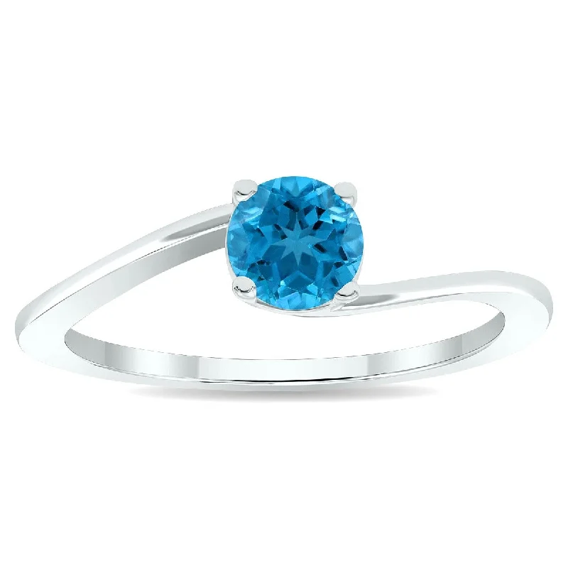 Women's Solitaire Blue Topaz Wave Ring in 10K White Gold